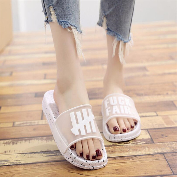 Letter Design Transparent Couple Slipper Holiday Brief Waterproof Unisex Sandals Fashion Soft Lovers Brand Flip Flop