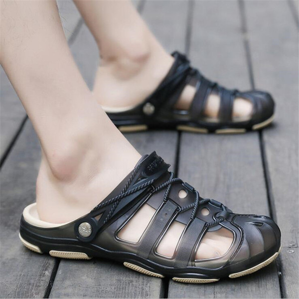 Teenagers Outdoor Lightweight Non-slip Flats Shoes Men Summer Hollow Out Breathable Beach Sandals Casual Slip-on Slippers