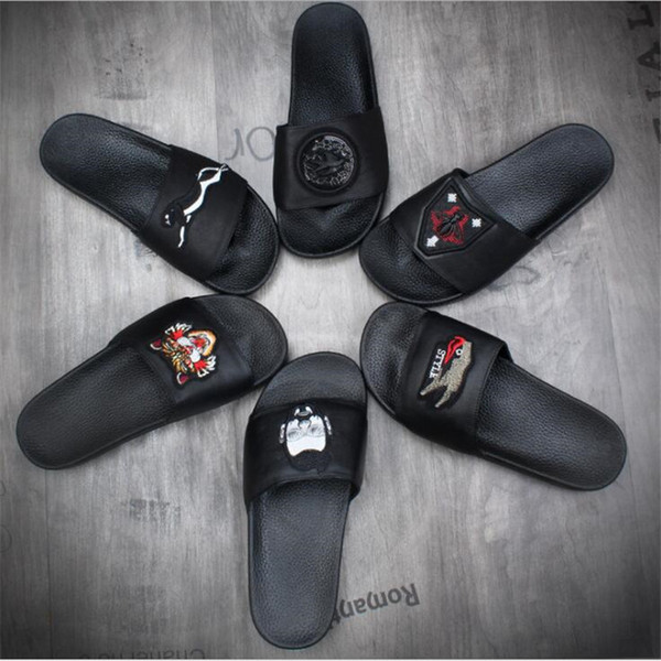 Men Women Animal Pattern Black Cork Slippers Fashion Couples Outdoor Indoor Personality Sandals Popularity Wide Slides Flip Flops