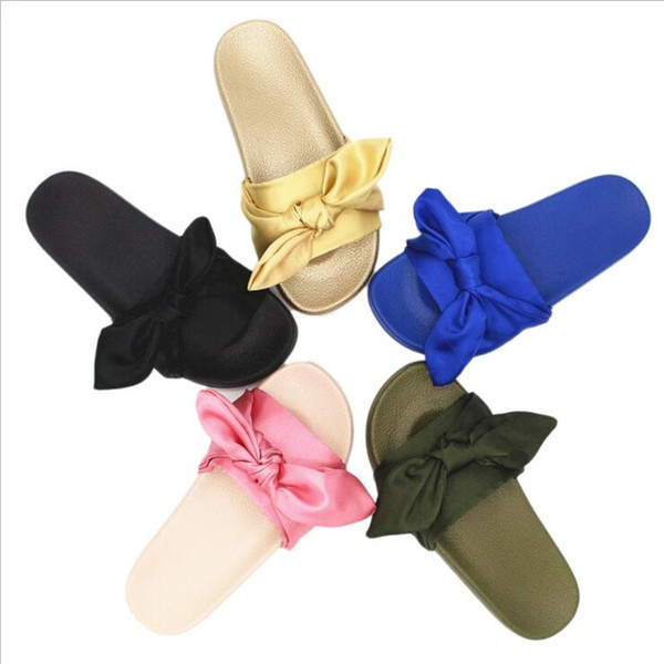 Summer Ribbon Bow Knot Charm Sandal Fashion Women Cute Flip Flop Summer Beach Popular Girls Slides Shoes