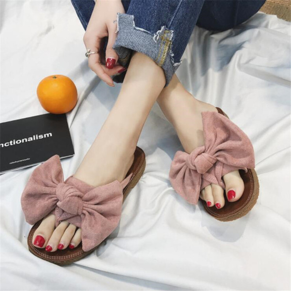 Women Summer Big Bow Knot Personality Flip Flop Fashion Female Popular Designer Beach Shoes Travel Non-slip Scuffs Slipper