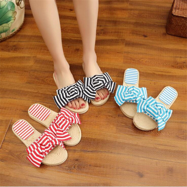 Designer Bow Simple Straw Pattern Sandals Fashion Summer Popular Flip Flop Personality Travel Casual Cute Slipper