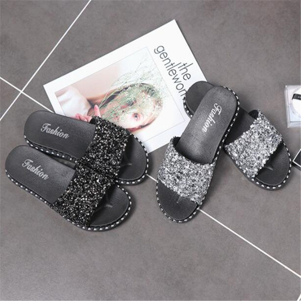 Fashion Sequin Waterproof Beach Shoes Personality Heighten Women Flat Slippers New Summer Beach Breathable Casual Slippers