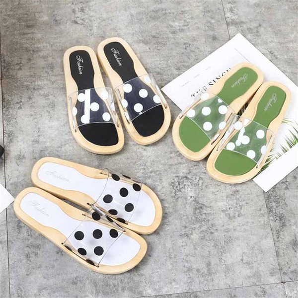 Fashion Transparent Dot Outdoor Slippers Trend Designer Flat Non-slip Beach Shoes Brand Summer New Women Slippers