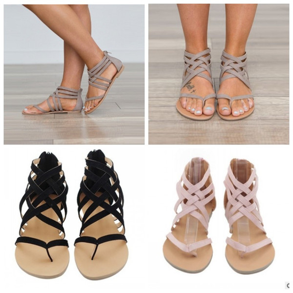 Bandage Tape Sandals Herringbone Shoes Flat Heel Babouche Ladies Rome Ventilation Toe Drop Outdoor Colors Mix 25lgf1