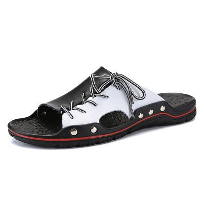 New Leather Men's And Women's Sandals Black White Non Slip Quick Drying Outdoor Slippers Soft Bottom Shoes Beach Sandals Size38-48