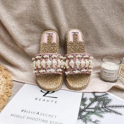 Islike beaded slippers female summer fashion wear wild personality cool sandals casual cute seaside holiday beach shoes