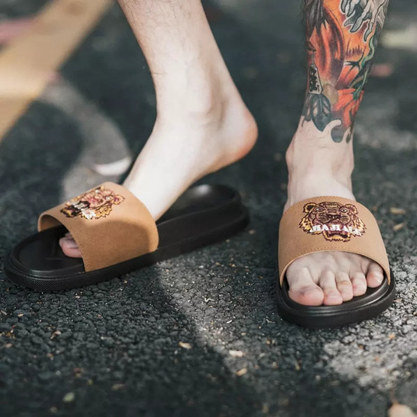Tide Tiger Head Printing Slipper Womens Home Slippers Tide Lovers Slipper Fashion 6 Colors Shoes Men's Beach Slippers
