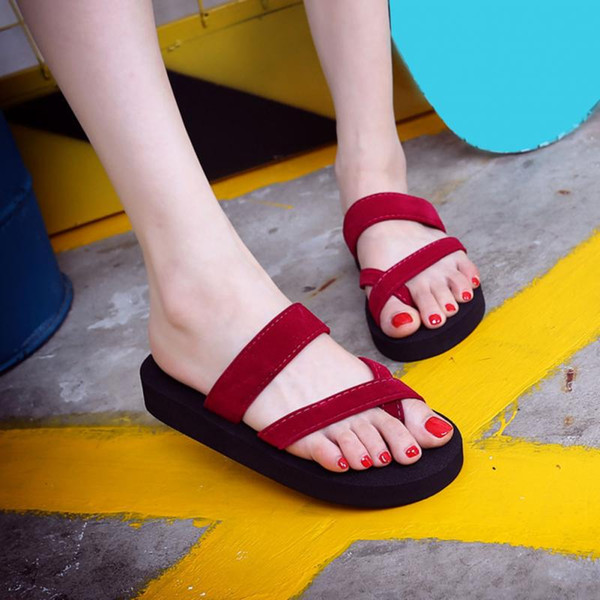 2019 New Solid Black Shoes Sandal Flip Flops Women Wedge Sandals Platform Beach Slippers Zapatillas Chinelo Sandalia