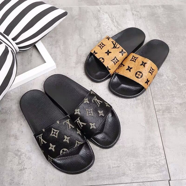 2019 Men Women Sandals with Correct Flower Box Dust Bag Shoes snake print Slide Summer Wide Flat Sandals Slipper free shipping