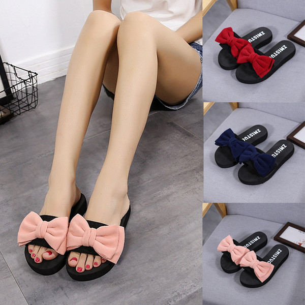 Women Bow Summer Sandals Slipper Indoor Outdoor Flip-flops Beach Shoes New Fashion Female Casual flower Slipper chanclas mujer