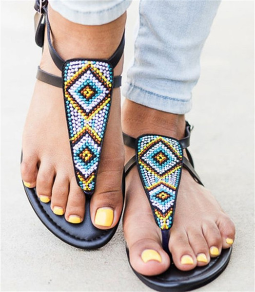 Bohemia Ladies Flat Heel Slipper Summer Outdoor Fashion Sandals Embroidery Ultra Light Soft Anti Wear Shoes Hot Sale 24wl I1