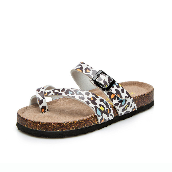 7color Leopard Hot sell Summer Men Women flats sandals Cork slippers Casual Beach shoes Black White Color dots size 36-43