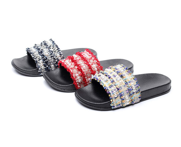 Fashion Women Camouflage Roman Beach Shoes Casual Pearl Flat Heel Slipper Outdoor Walking Sandals Popular Party Sandals