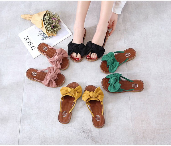 Summer Hot Sale Women Flip Flops Fashion Solid Color Bow tie Flat Heel Sandals Size 35-40 Outdoor Slipper Beach Shoes For Female