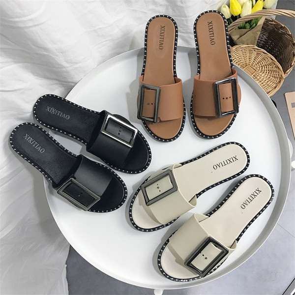 Beach Shoes Square Buckle Sandals Non Slip Slipper Flat Bottom Ladies Comfortable Casual Oudoor Colors Mix 10rhf1