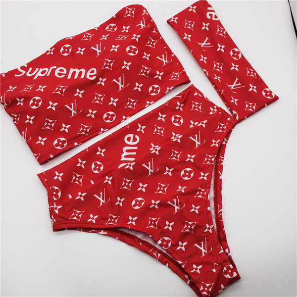 Padded Designer Bikini Women Swimwear L$S Red Swimsuit Bandage Sexy Bathing Suits Sexy Thress-piece Swimsuits