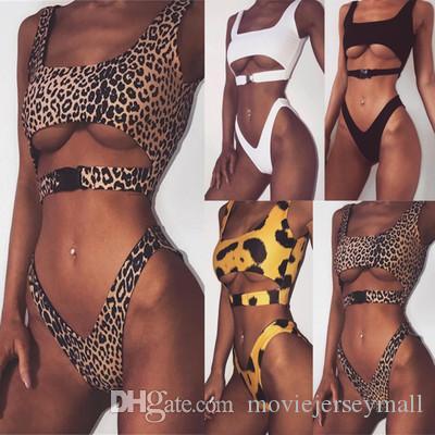 Sexy Leopard High Cut Bikini Set Buckle Swimsuit Maillot De Bain Femme 2018 Thong Bikinis Swim Bathing Suit Women Push Up Swimwear Badpak