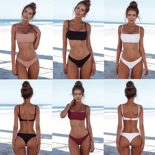 2019 New Summer Women Solid Bikini Set Push-up Unpadded Bra Swimsuit Swimwear Triangle Bather Suit Swimming Suit biquini Bikiní Bikiny