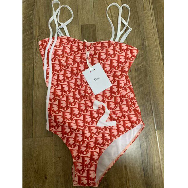 Summer Red Women Beach Wear Bikini Fashion Letter Printed Girl Swimwear Sexy Backless Bikini Bathing Suit