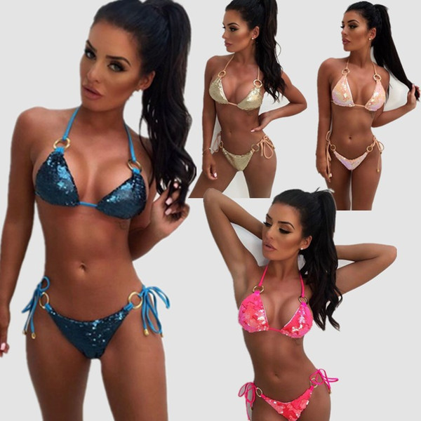 Sequins swimwear bikini set shinning swimming suit Crystal Diamond Push-up Bra Bikini Set Swimsuit party Swimwear FFA1767