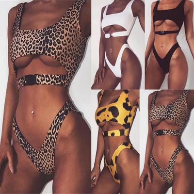Sexy Leopard High Cut Bikini Set Buckle Swimsuit Maillot De Bain Femme 2018 Thong Bikinis Swim Bathing Suit Women Push Up Swimwear Badpak