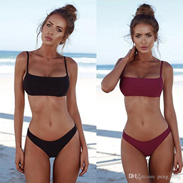 New Summer Women Solid Bikini Set Push-up UnPadded Bra Swimsuit Swimwear Triangle Bather Suit Swimming Suit