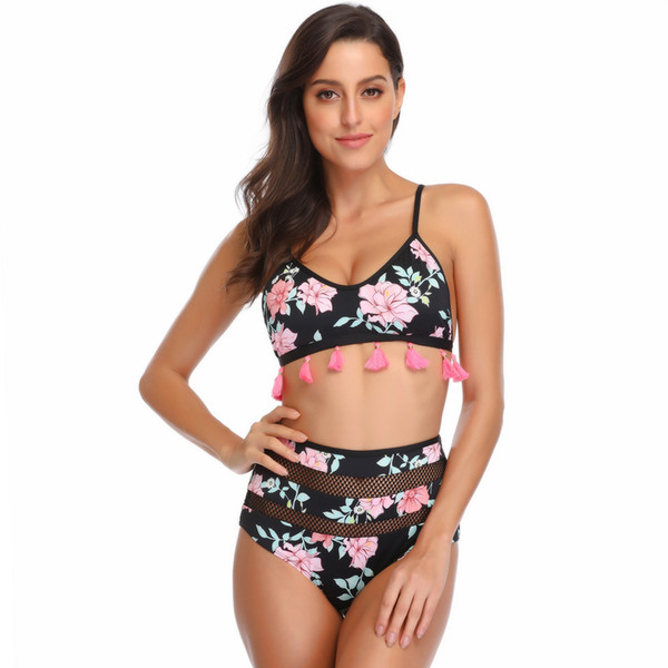 New European and American Sexy Bikinia Maxon Exploded Pure Handcrafted Bezoar Split High-waist Women's Swimming Suit