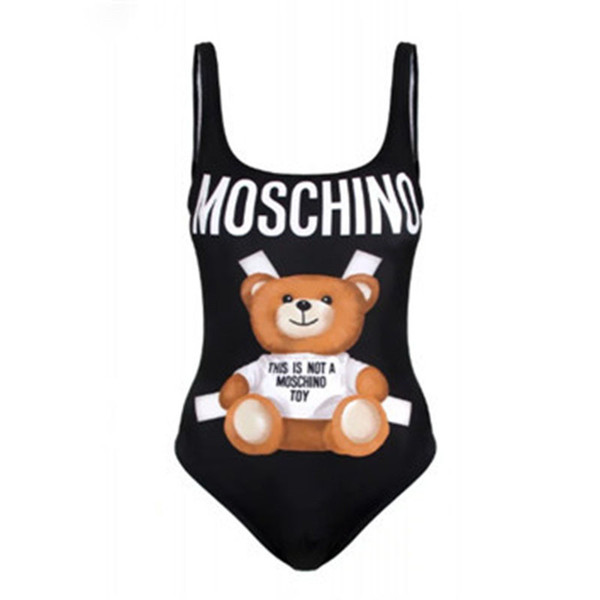 Cartoon Bear Printed Girl Beach Bikini Summer Sexy Backless Red Bikini Fashion Women One Piece Bathing Suit Swimwear