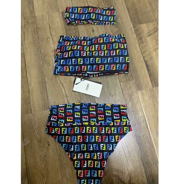 Fashion Headband Bikini Three Piece Set Colorful Letter Printed Women Bikini Set Outdoor Indoor Swimming Equipment Bathing Suit for Girl