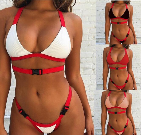 Bandeau swimsuit push up buckle swimwear women High waist bikini 2019 Sports bathing suit Summer bathers Brazil micro bikini new S-XL