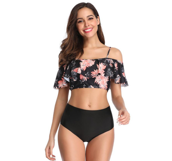 border 2019 New Printed Flounce High Waisted Bikini