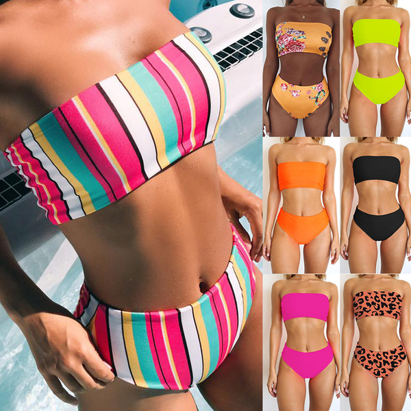Women Bandage High Waist Swimwear Fashion Print Bikini Causal Slim Bathing Suits Summer Sexy Beachwear Bras Panties TTA523