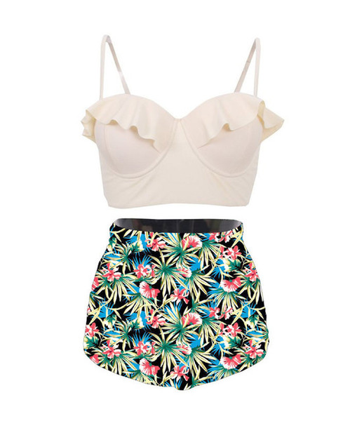 New high-waist bikini European and American popular multi-color printed swimsuit Ladies sexy self-cultivation two-piece split swimsuit