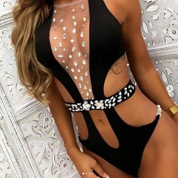 Designer Swimwear 2019 Hot Sale Crystal Decoration One-piece Bikini Shiny Diamonds Bikini Sexy European and American Swimsuit