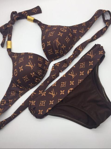 2019 Women 2pcs Bikini Sets Tankinis Halter Letters F Bra Underwears Briefs Swimsuits Bikinis