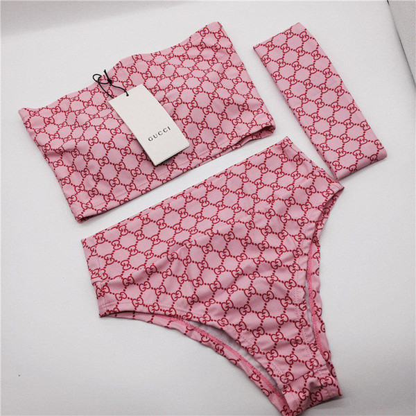 New Women Sexy Print Bikini Fashion Headband Beach Party Bikini Slim Wrapped Chest Mid Waist Swimsuit