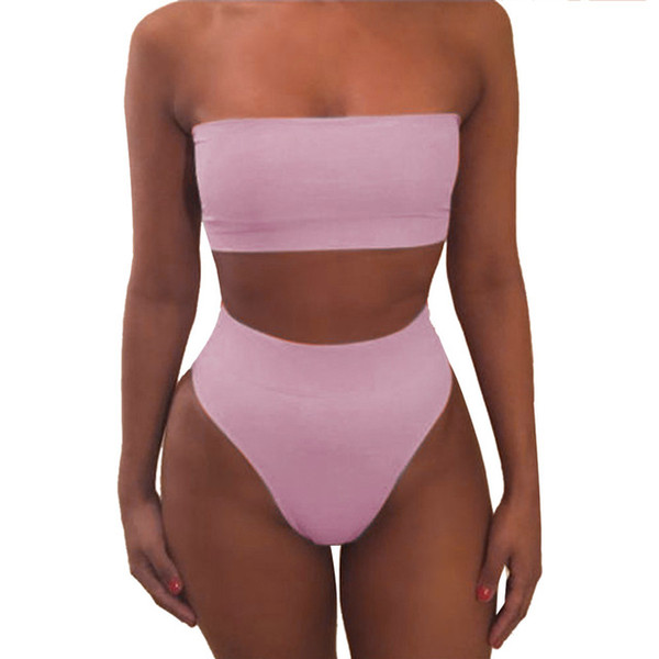 Sexy bikinis women Bikini Set Off Shoulder Solid Bandage Push Up Padded Swimwear Swimsuit Beachwear Pluz Size biquini