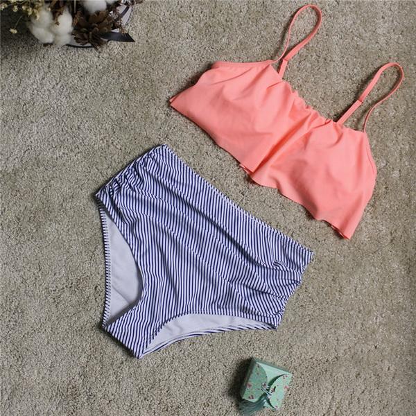 Hot-selling Amazon Express wish's new high-waist polychromatic split fashion bikini leafy sexy swimsuit in 15 colors