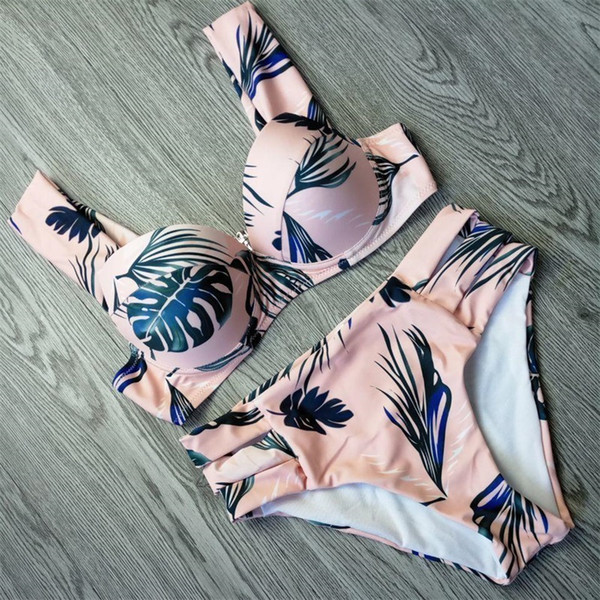 Retro Printing Swimsuit High Waist Bikini Sexy Tube Top Female Split Body Swim Wear Hollowing Out Polyester Fiber 20hz C1