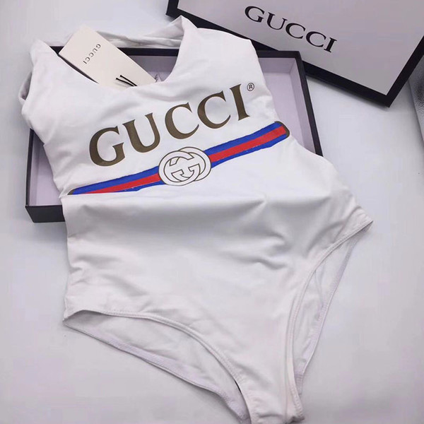 3 Colors Brand Women Beach Bikini Bathing Suit Fashion One Piece Girl Swimwear Letter Printed Backless Bikini Swimsuit