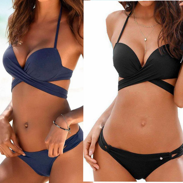 2019 Solid Bikini Sets Women's Swimsuit Female Swimwear Bikinis Sexy Bathing Suits Biquini Beach Wear XL DHL free