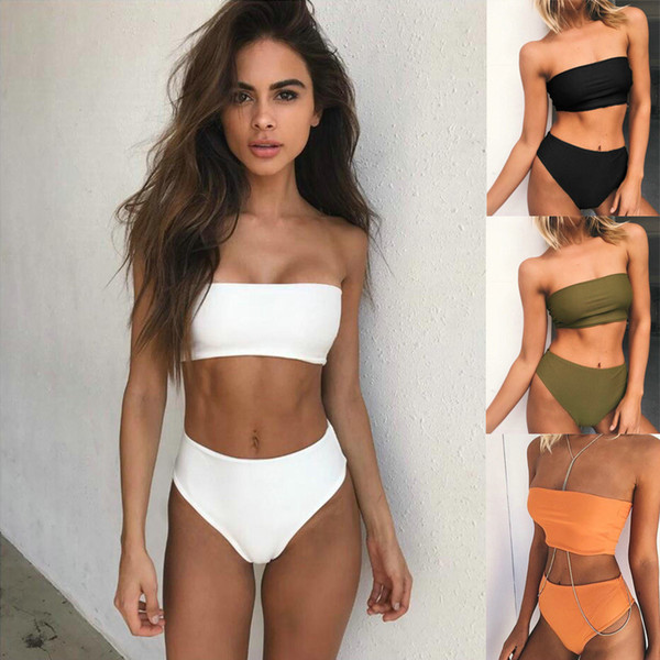 Strapless Bikini Sexy bikinis women Set Off Shoulder Solid Bandage Push Up Padded Swimwear Swimsuit Beachwear swimming biquini multi colors
