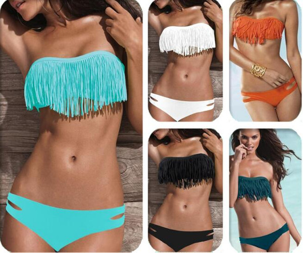 High Quality Multicolored Swimsuit Tassels Sexy Women Swimwear Swimsuit Beach Clothing Hotsale Solid String Bikini Two Piece