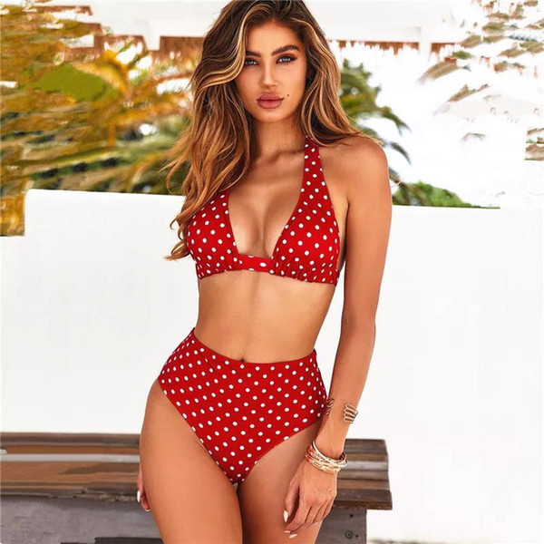 2019 new print high waist split sexy bikini swimsuit Europe and the United States Amazon stand station wish explosion swimsuit free shipping