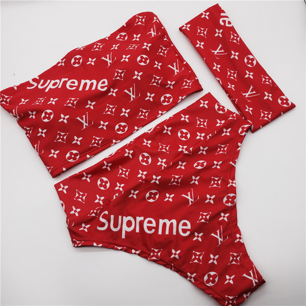 New Women Fashion Print Bikini Casual Beach Vacation Party Bikini Sexy Wrapped Chest Swimsuit Letter Print Swimwear