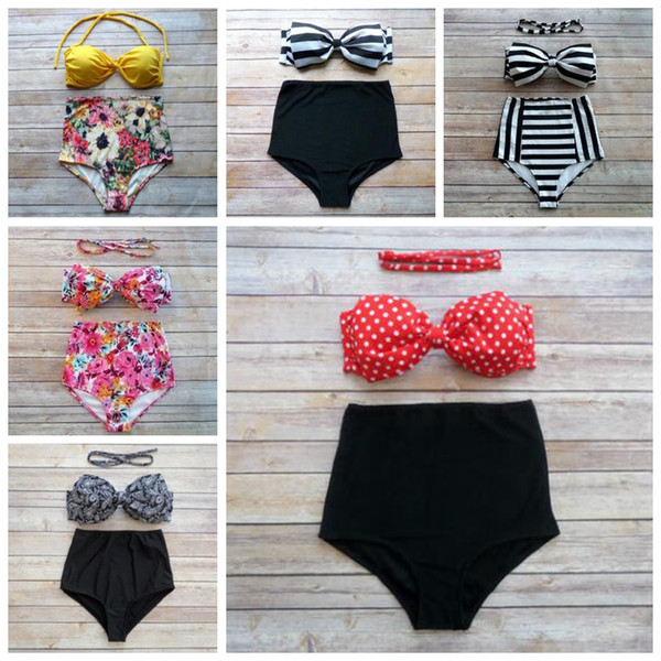 Women Bikini 25 Styles Bowknot High Waist Padded Bra Bikini Set Floral Printed Swimwear Swimsuit OOA6702