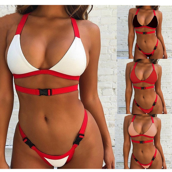 Bandeau swimsuit push up buckle swimwear women High waist bikini 2019 Sports bathing suit Summer bathers Brazil bikini