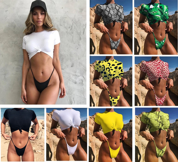 Summer hot selling bikini tie a knot fission swimsuit sexy half sleeve bathing suit swimwear Ms swimsuit