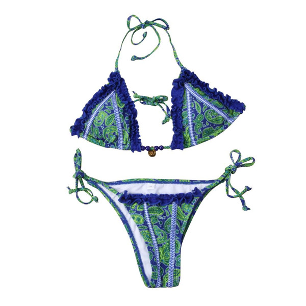 Hot Summer Women Padded Push-up Bra Bikini Set Print Halter Swimsuit Bathing Suit Swimwear
